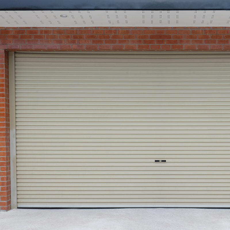 Roll steel door or Shutter door and concrete floor outside building of home car parking.